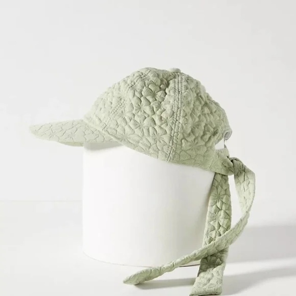 NWT Anthropologie Green Embroidered Floral Baseball Cap